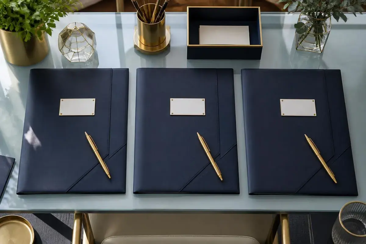 Three standardized proposal folders side by side for comparison